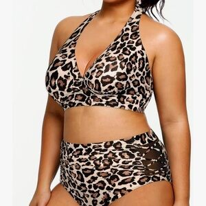 Cute Leopard Print, Plus Size, Halter, High Waisted Bikini by Yonique NWOT